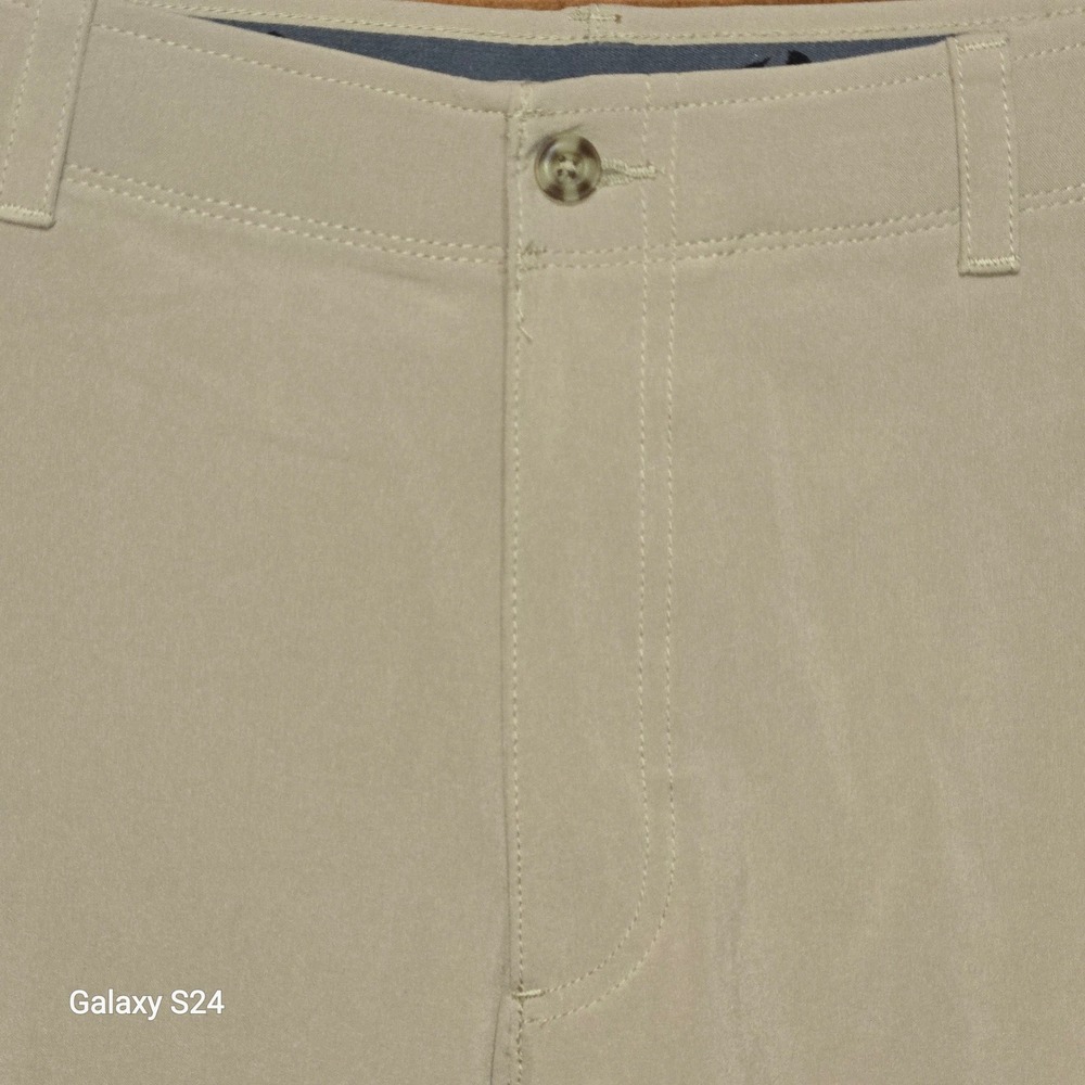 Mens Khaki‎ Tan Flat Front Stretch Performance Chino Shorts Solid Casual Summer